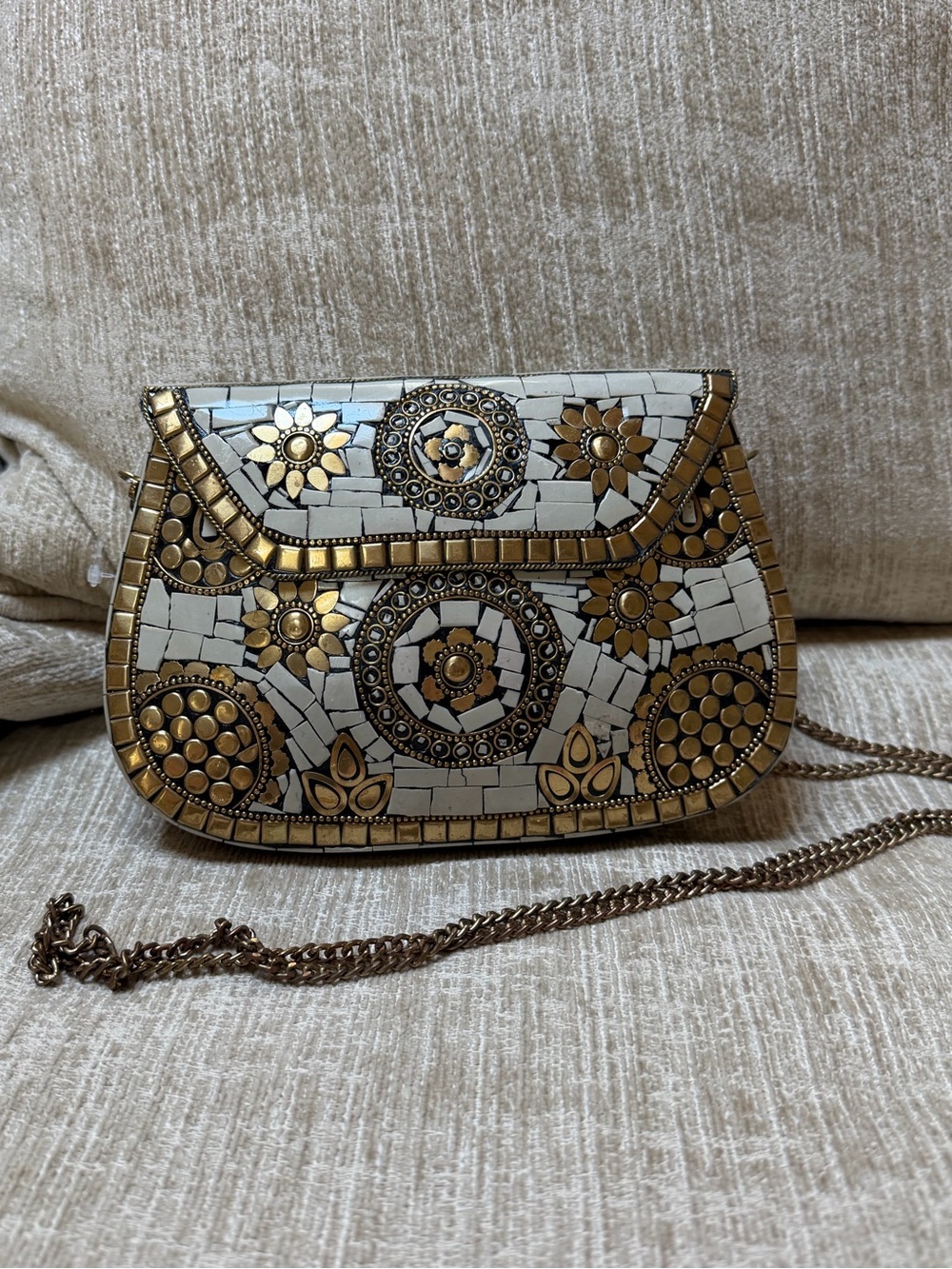 Antik Kraft Chic Gold and White Mosaic Clutch NWT